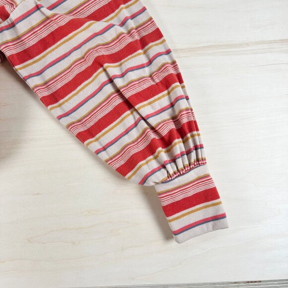 Free People Steph Crop Coral Red Multi Striped Long Sleeve Fleece L‎ Sweater - Picture 4 of 7